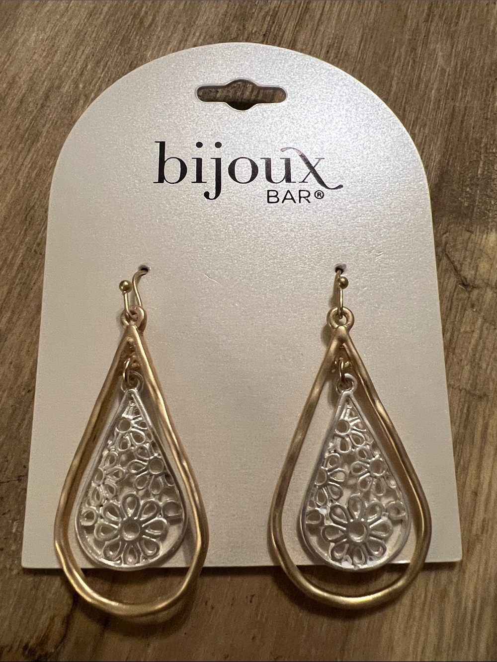 3/$18 Bijoux Bar Gold and Silver Floral Teardrop Earrings Lot 2159